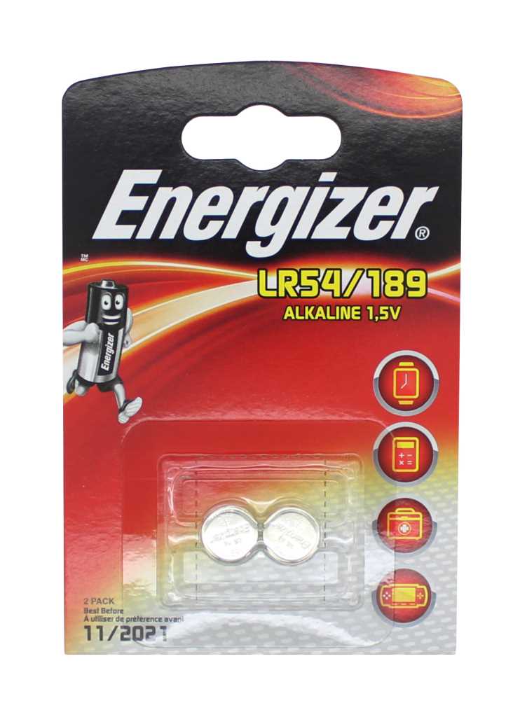 Blisterverpackung mit zwei silbernen Knopfzellen in Klarsichtfolie auf rotem Karton mit Markenlogo oben