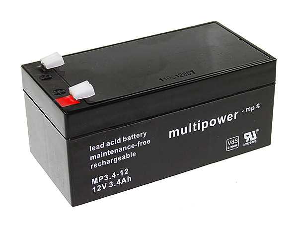 Multipower AGM-Akku 12V 3,4Ah für Dräger Beatmungsgerät Evita 4 und Evita XL