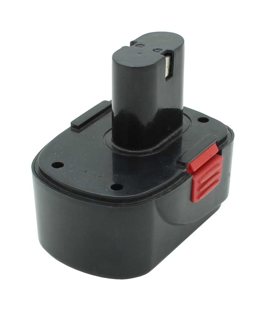 Schwarzer Akkupack mit hohem Steckaufsatz und rotem Entriegelungsknopf an der Seite