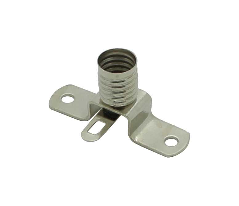 Metallische Lampenfassung mit Gewinde, zwei Befestigungslaschen mit Schraublöchern und einer Lötfahne