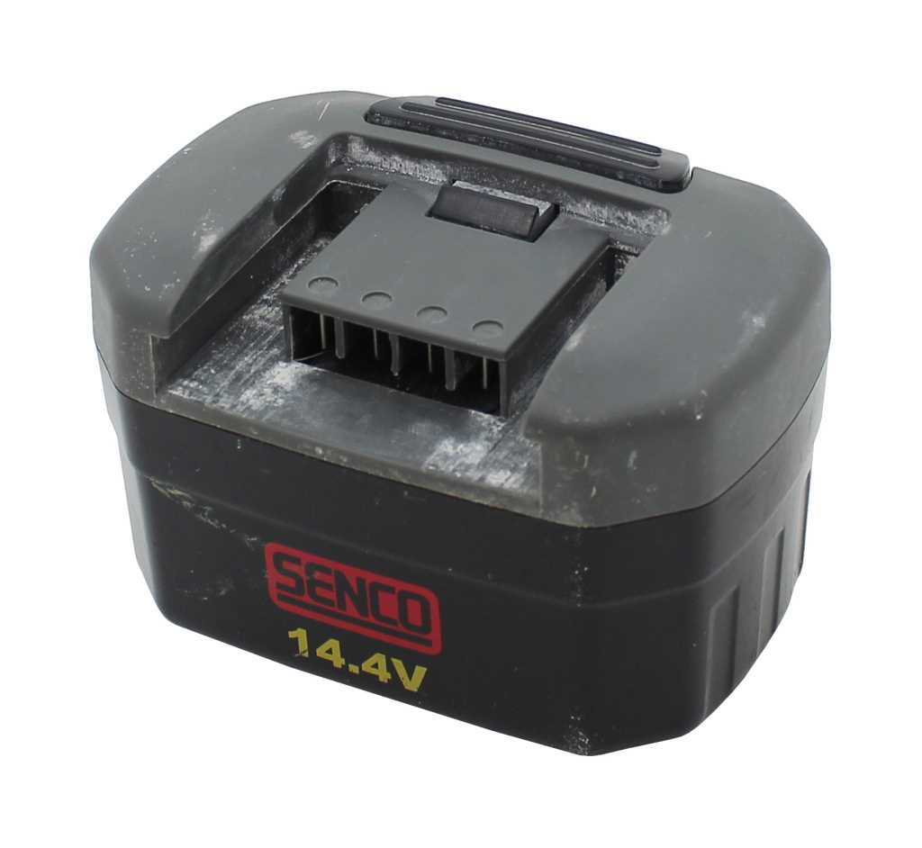 Schwarzer Werkzeugakku mit grauer Oberseite, Kontaktsteckplatz oben und roten Schriftzug auf der Vorderseite