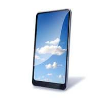 Handy mit blauem Himmel und Wolken im Display