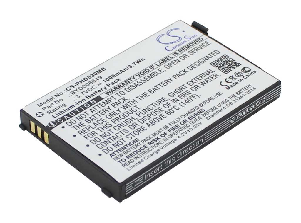 Schwarzer rechteckiger Akku mit weißem Etikett, seitlichen Kontaktpins und abgerundeten Ecken auf weißem Hintergrund