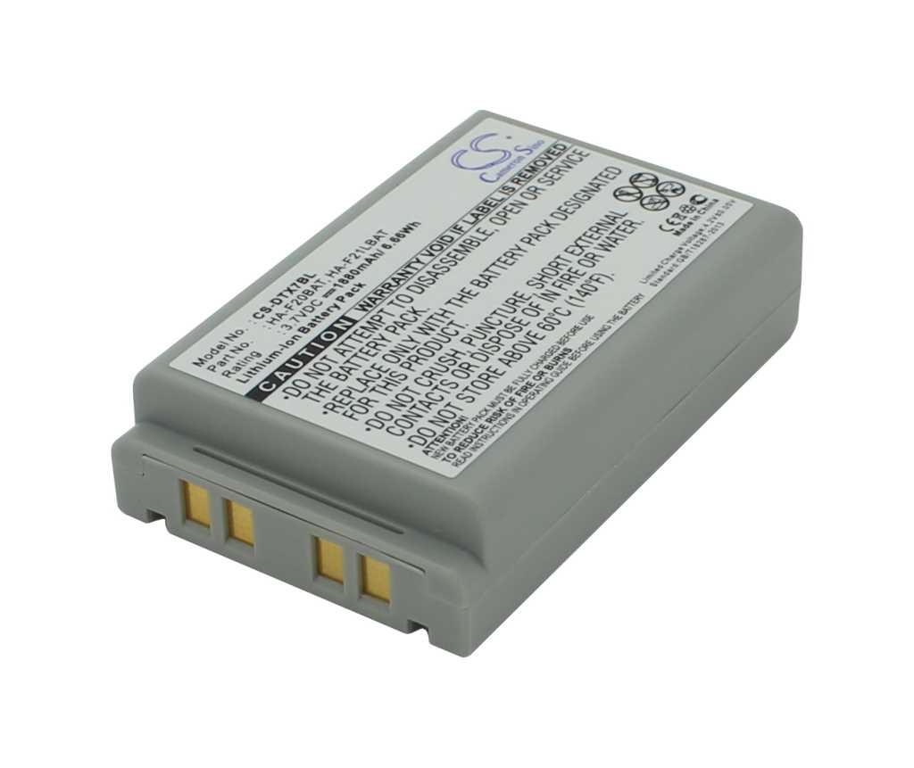 Grauer rechteckiger Akku mit Etikett und vier goldfarbenen Kontakten an einer Stirnseite