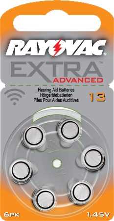 Blisterverpackung mit orangefarbenem Rand und sechs runden Knopfzellen in einer kreisförmigen Halterung