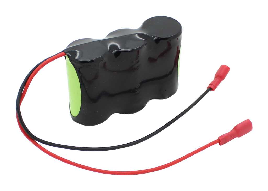 Schwarzes Akkupack aus drei Zellen mit rotem und schwarzem Kabel sowie zwei roten Steckhülsen an den Enden