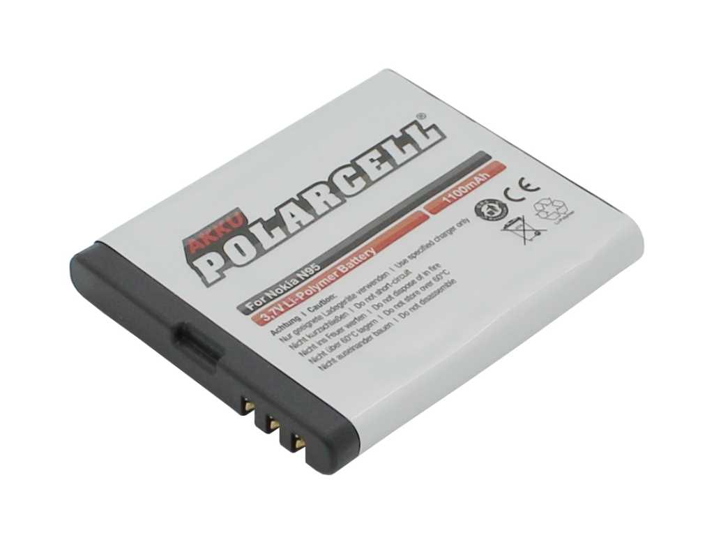 Weiß-grauer Handyakku mit schwarzer Unterkante und sichtbaren Kontaktpins, schräg von oben fotografiert