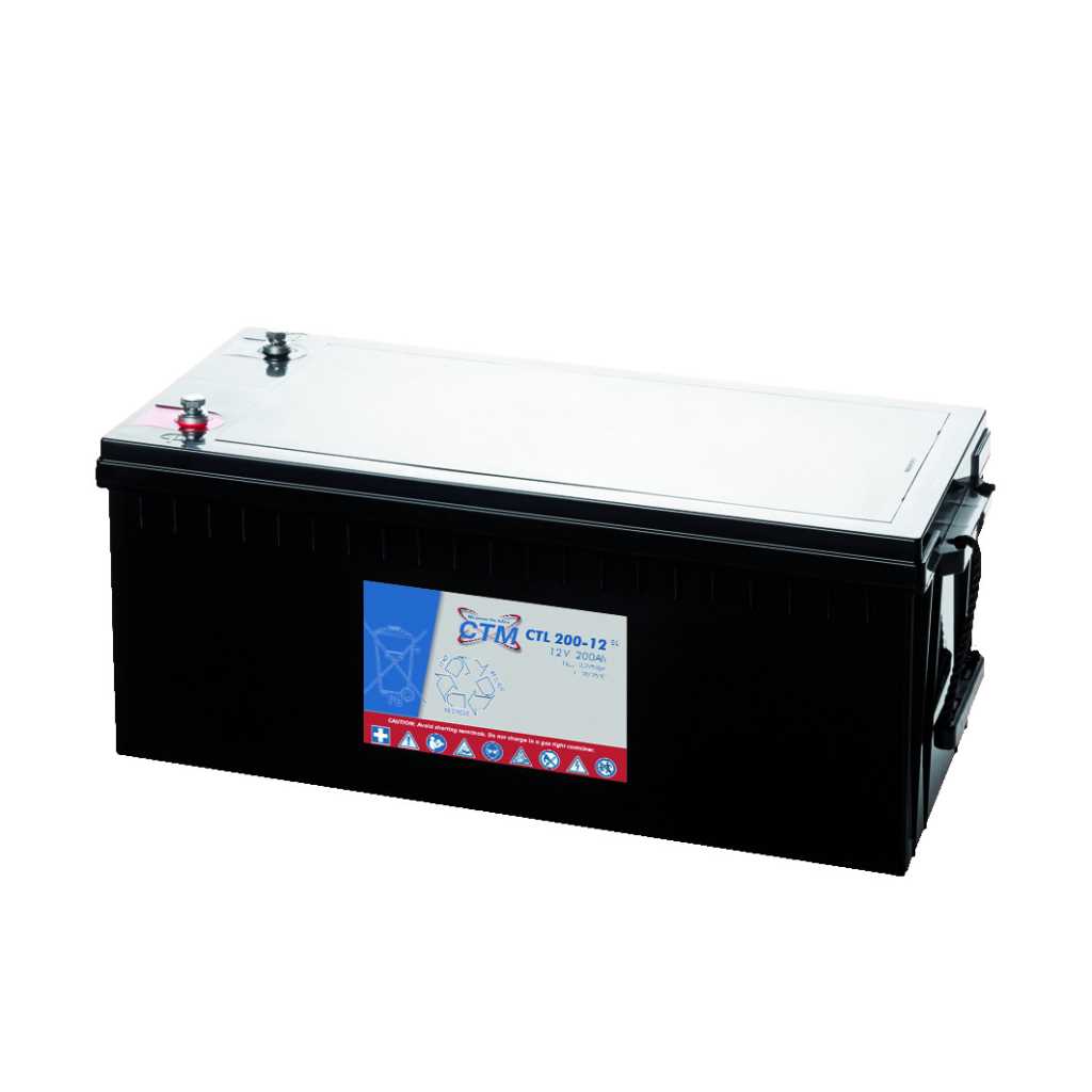 Schwarzer rechteckiger Akku mit silbernem Deckel, zwei Polklemmen oben links und seitlichen Tragegriffen