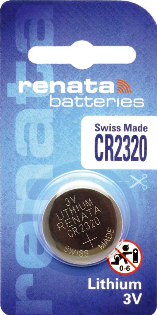 Knopfzelle in Blisterverpackung auf blauem Karton mit Aufhängeloch und Warnsymbol 0–6